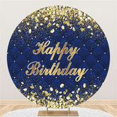 Lofaris Gold Diamonds Round Navy Blue Happy Birthday Backdrop